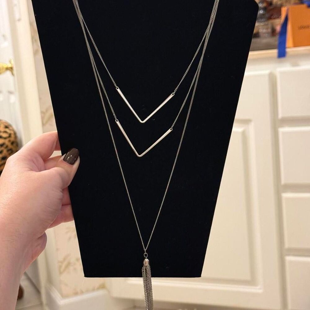 Chicos Silver layered long necklace